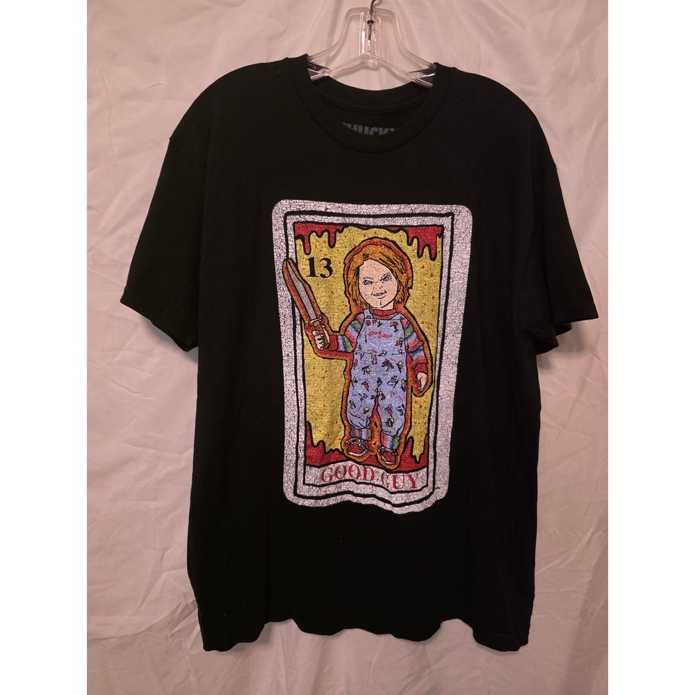 Chucky Child's Play Good Guy Tarot Card 13 Horror Movie Graphic T-Shirt Black L